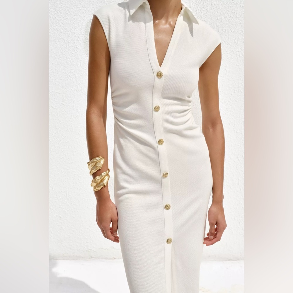 Zara Cream Button-Front Midi Dress